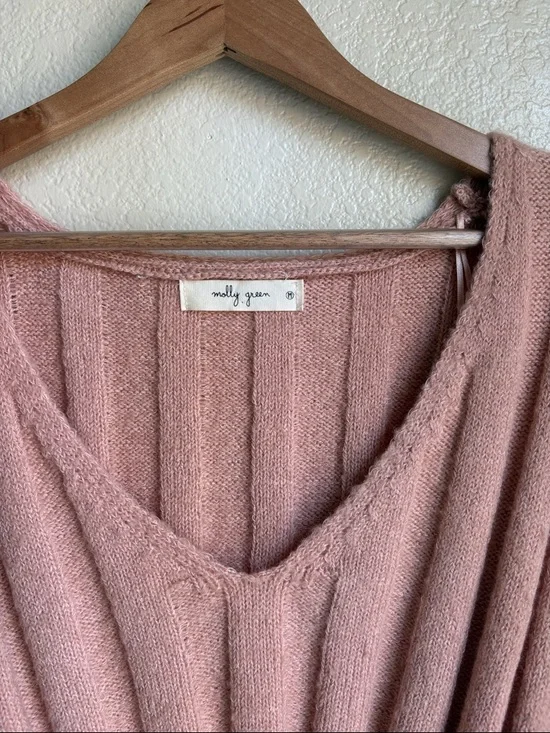 Molly Green Blush Pink Knit Crop Long Sleeve Stripped Sweater Size M - Picture 3 of 5